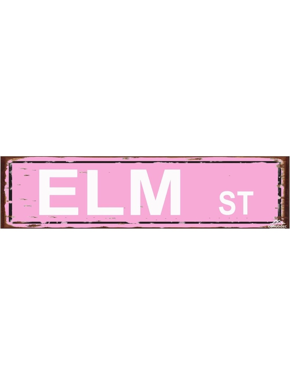 Elm St Vintage Metal Street Sign 4×16 Rustic Pink Wall Decor, Retro Horror